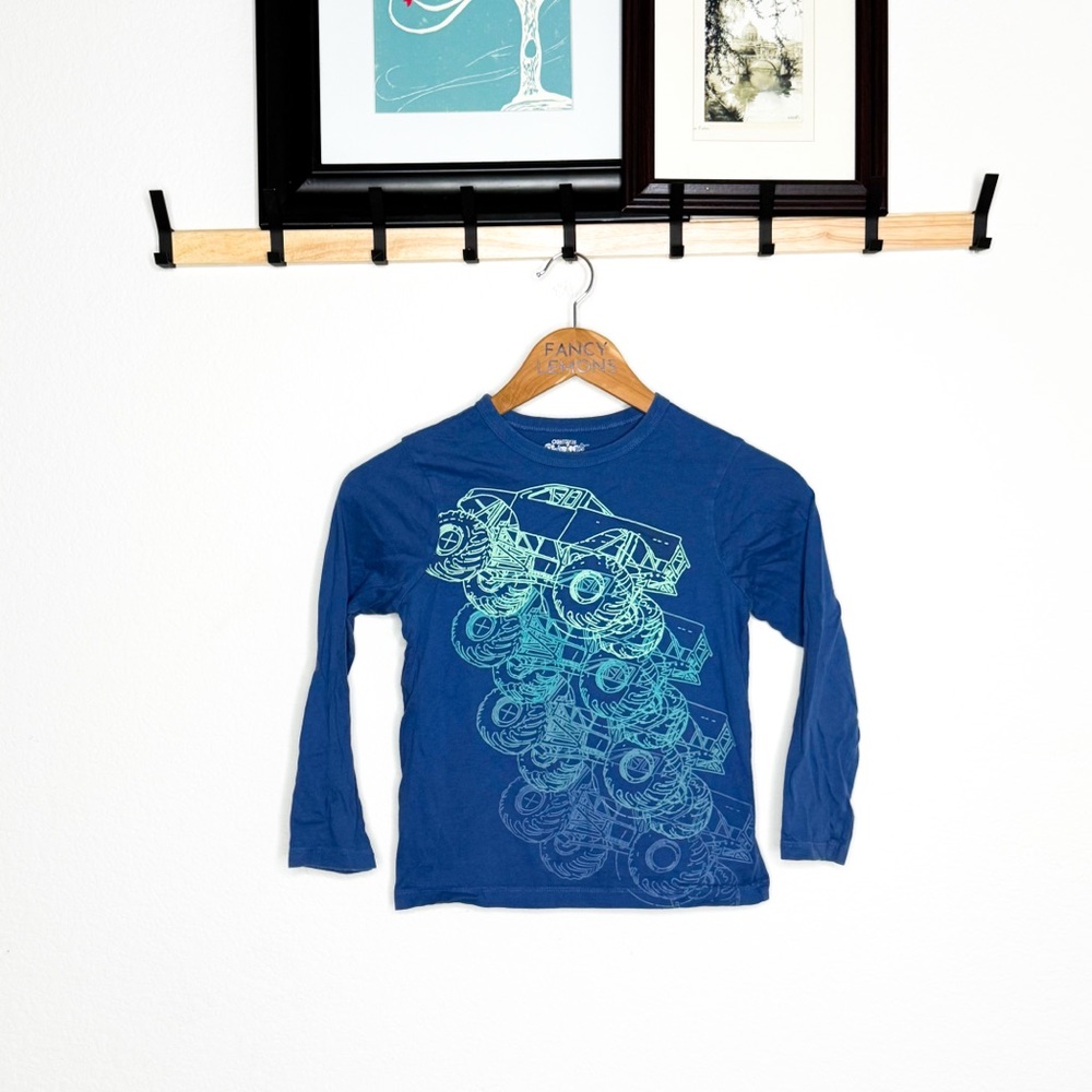 OshKosh Boys Blue Monster Truck Long Sleeve T-Shirt Size 8